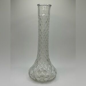 HOOSIER GLASS 4092 Clear Bud Vase - Diamond/Quilt Pattern.